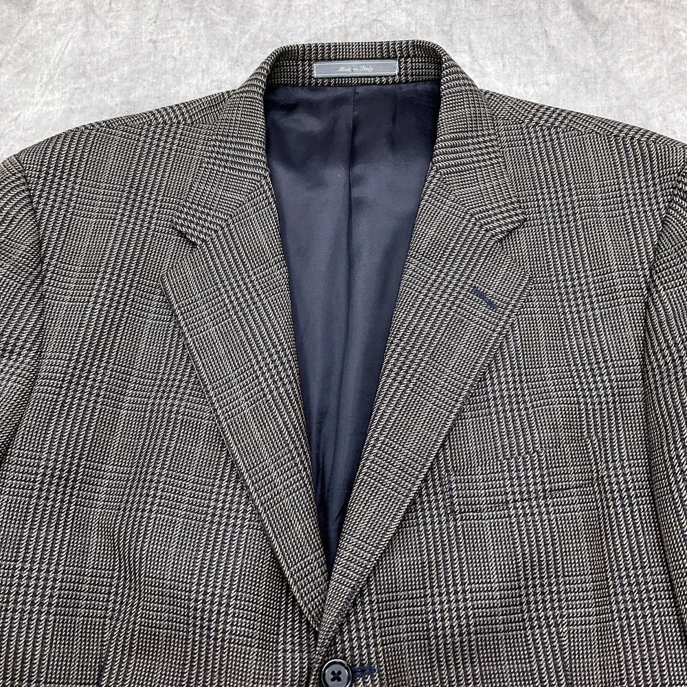 Talbots Blazer Men 44L Black Blue Tan Tweed Houndstooth Plaid Sport Jacket Italy